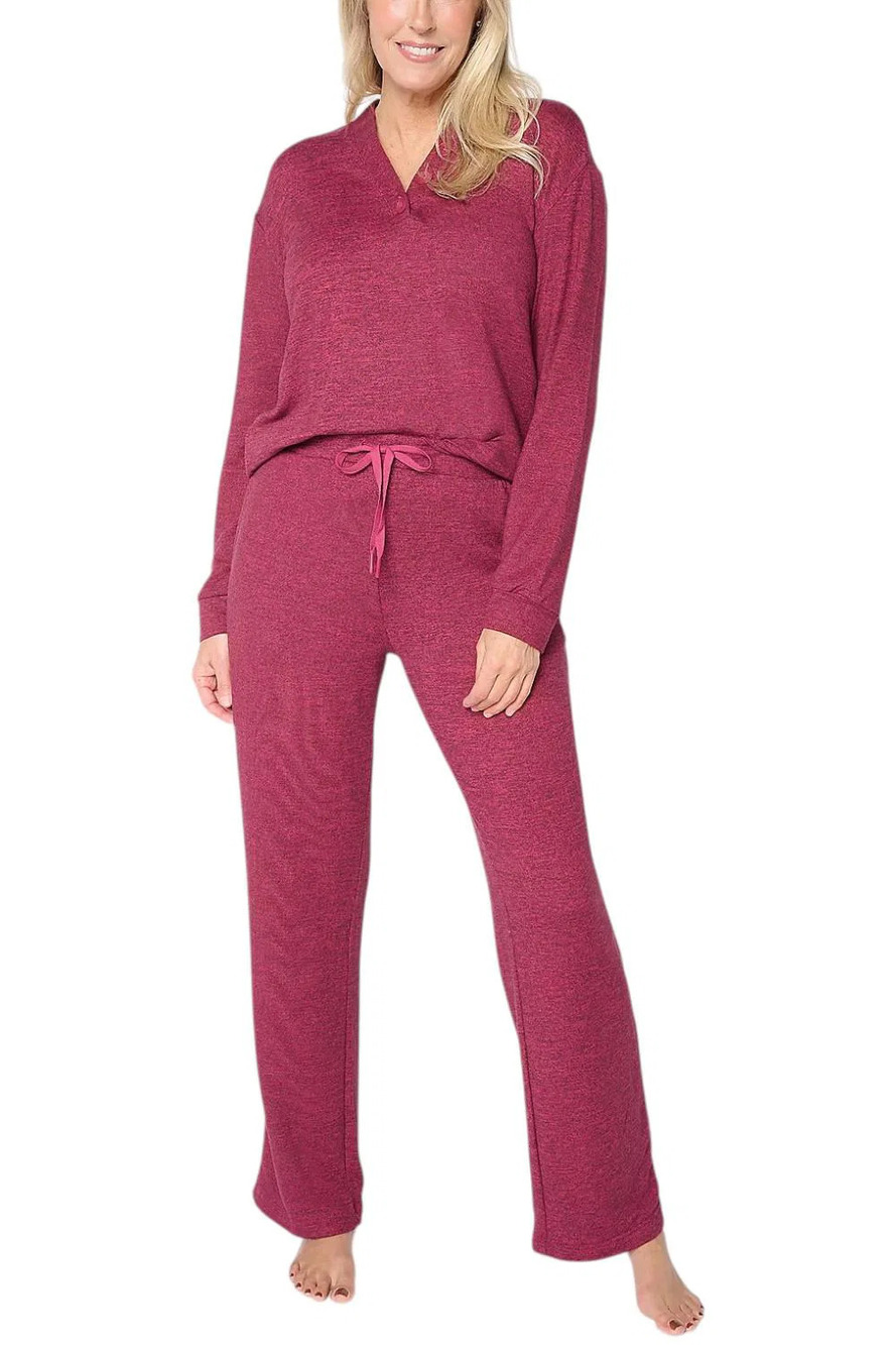Stan Herman Women's Sweater Knit 2 Pc Lounge Set Wine - Regular